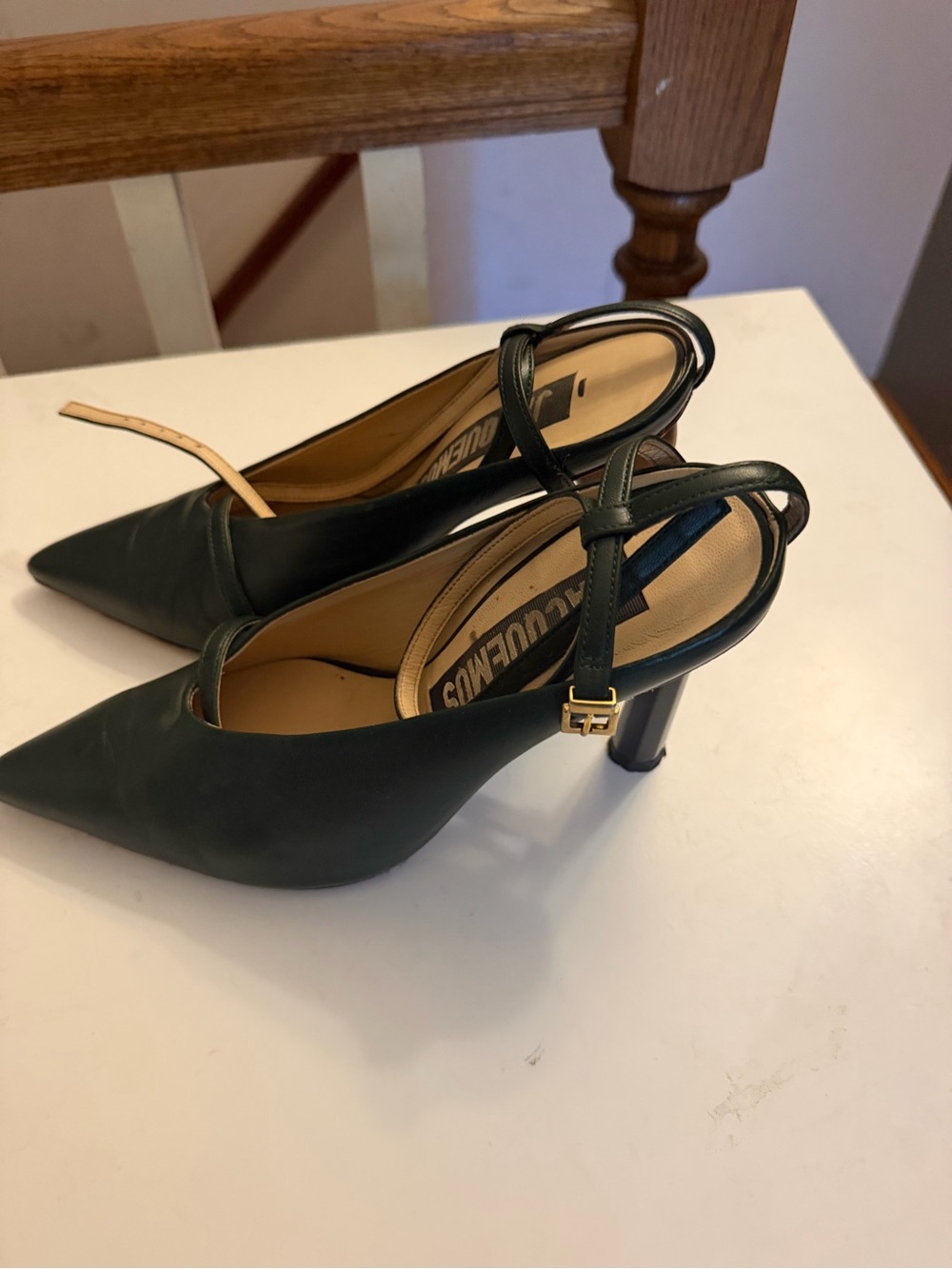 Jacquemus Dark Green Pointed Toe Slingback Heels